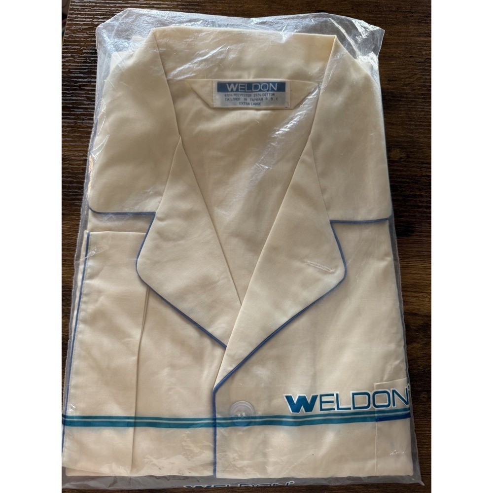 Weldon vtg men's pajama Top & Bottoms Set Blue Piping Collared Button XL Grandpa